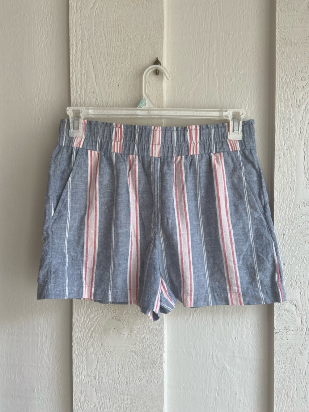 LOFT Striped Linen Blend Pull On Shorts Blue Red Size S